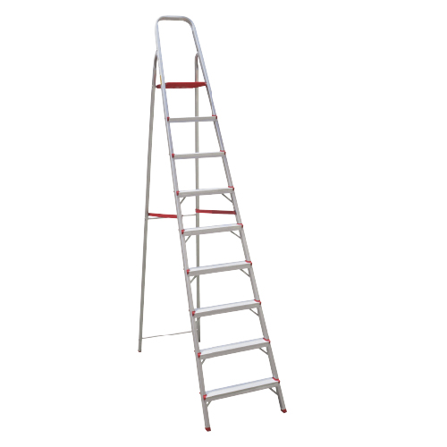 Escalera comercial de aluminio de 9 escalones. Altura: 195 cm.